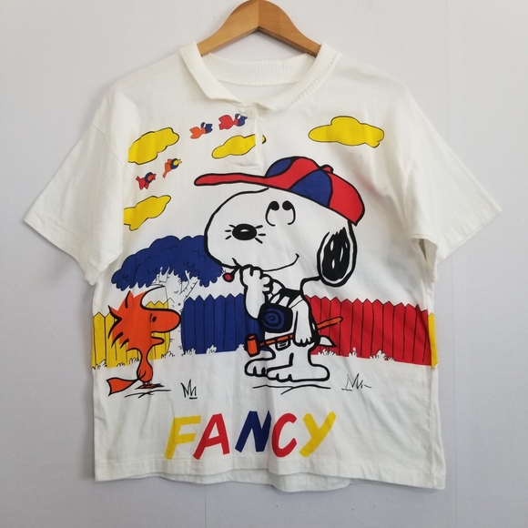 Vintage Tops - Vintage Single Stitch Snoopy Graphic Polo Shirt T-Shirt Size Large